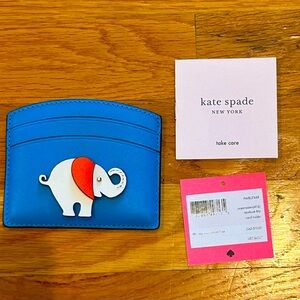 Kate Spade Blue Italian Leather Appliqué Elephant Card Holder